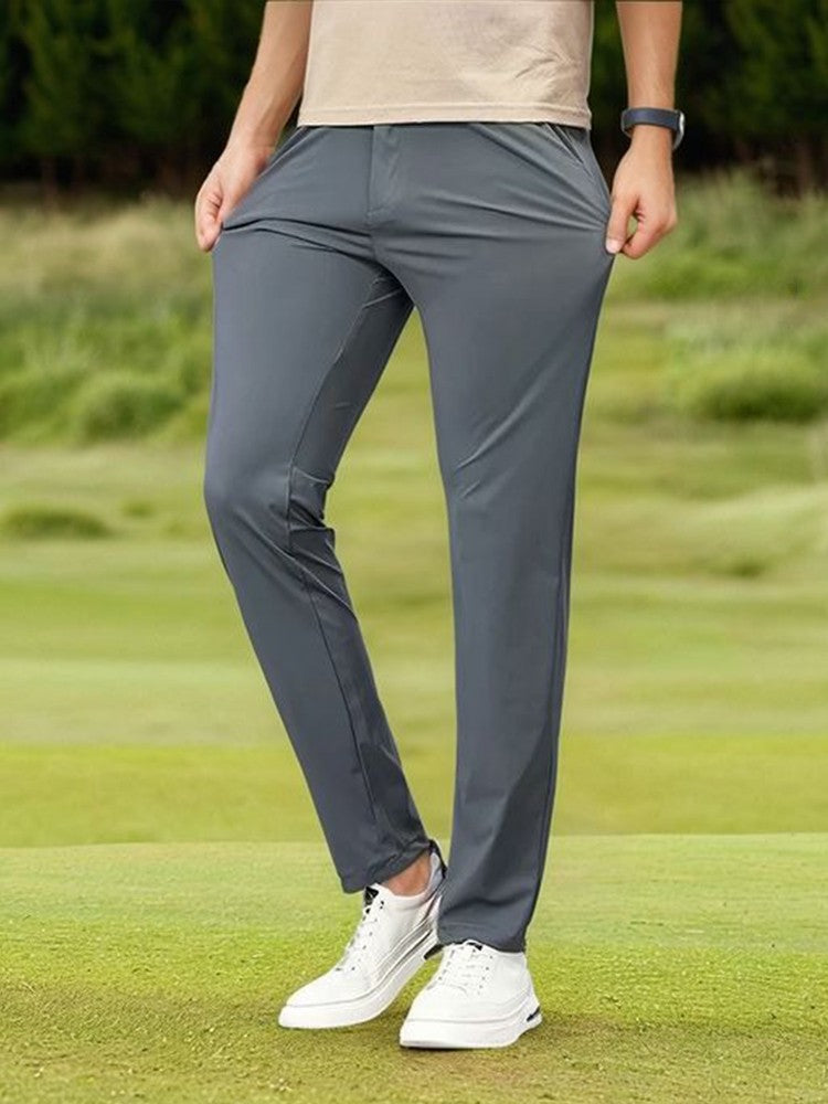 Summer Men's Casual Pants Korean Fashion Light Cool Ice Silk Stretch Golf Pants Slim Fit Suit Pants Male Office Formal Trousers