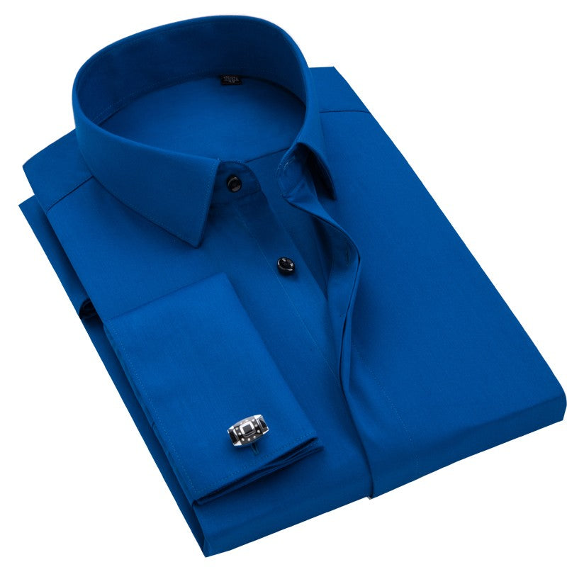 Men's French cufflinks shirt, men's long sleeves, high-end feeling, bamboo fiber silky smooth no iron formal wear wedding spr