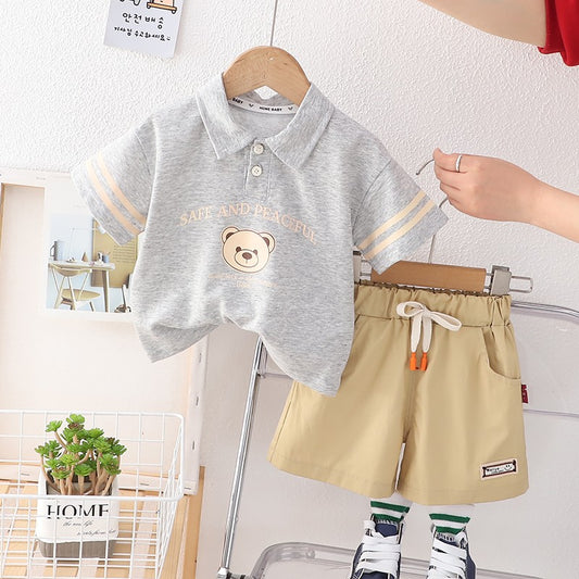 Roupa de menino ootd estilo coreano para crianças, roupas de bebê, moda infantil, roupas para crianças, ternos de algodão, conjunto casual de 2 peças com polo para crianças