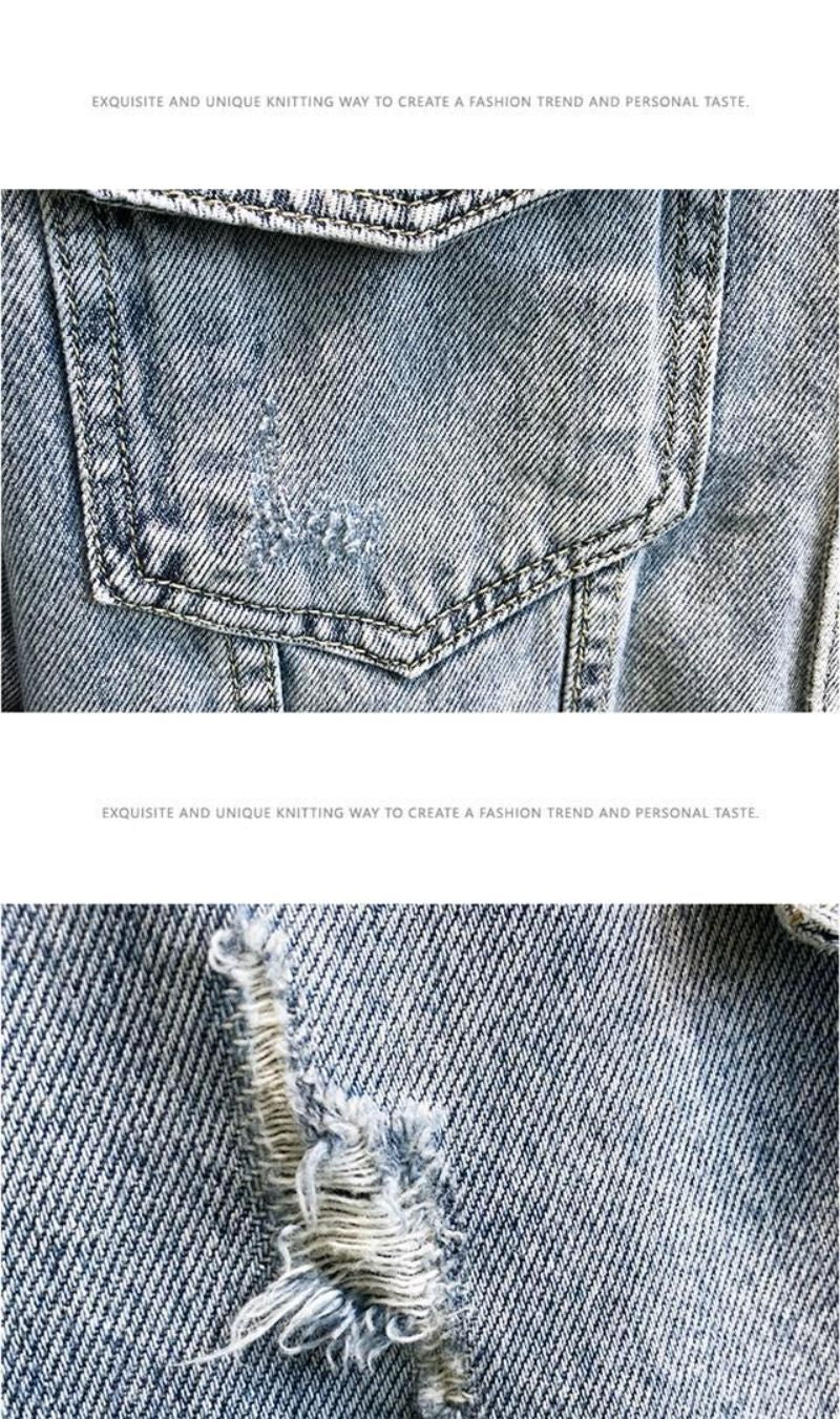 Fashion Cartoon Graphic Print Denim Jacket Men Streetwear Trend Hole Casual Loose Jean Jackets Coat Tops Clothing