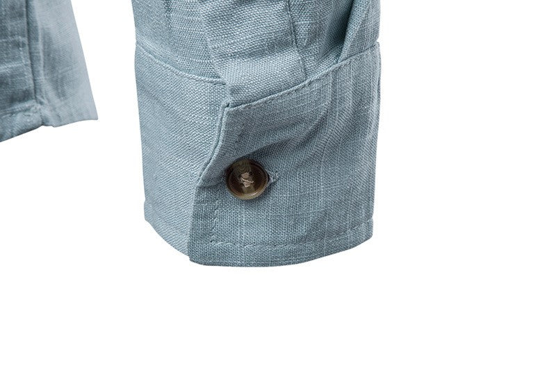 Euro Size Mens Linen Shirts Long Sleeve Button Down Solid Loose 2024 Spring Autumn Dress Henley Shirts Fashion Male Clothes