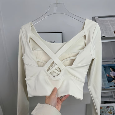 Women's Long-Sleeve Yoga Wear with Built-In Bra, Fitness Pilates Sports Top, Training Outfit for Outdoor Wear