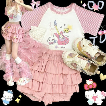 Y2K Sweet Ruffles Mini Skirt Women Kawaii Lolita Bow A Line Skirts Harajuku Japanese High Waist Pink White Ball Gown Skirt