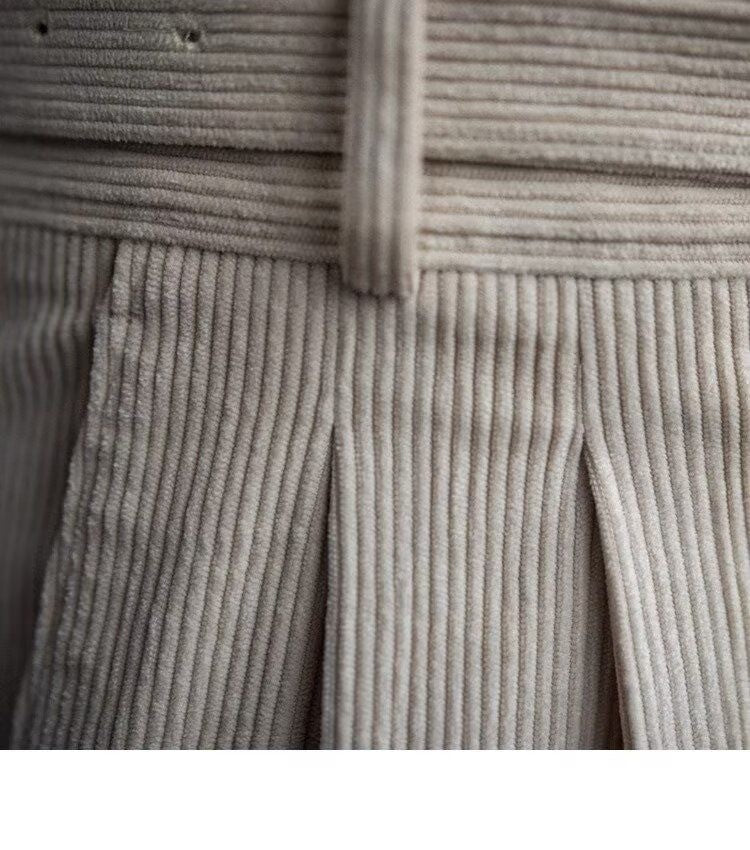 Italian Style Corduroy Naples Suit Pants Men High-waisted Adjustable Belt Straight Trousers Autumn England Business Casual Pant