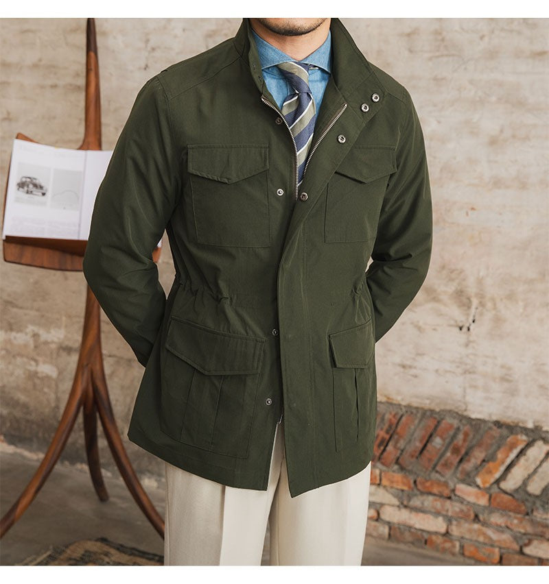 Three Spring and Summer Light Vertical Collar Waist Half Hanging M65 British Jacket Men's Retro Hunting Wear Waterproof Jacket
