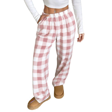 Women Pajama Pants Yoga Pants Elastic Waist Fuzzy Fleece Plaid Bottoms Soft Lounge Sleepwear With Pockets Plush Pajamas Pants
