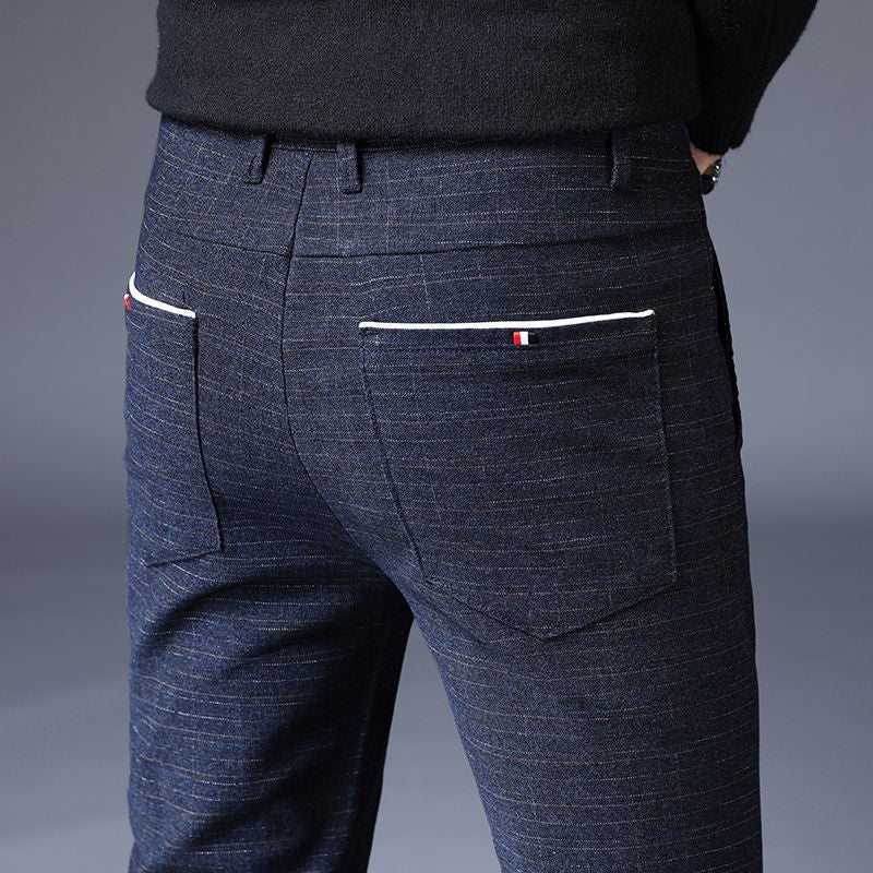 Male Suit Trousers Gray Plaid Check Straight Cheap Clothing Premium Men's Summer Pants Thin Casual Classic Slacks Dress Up