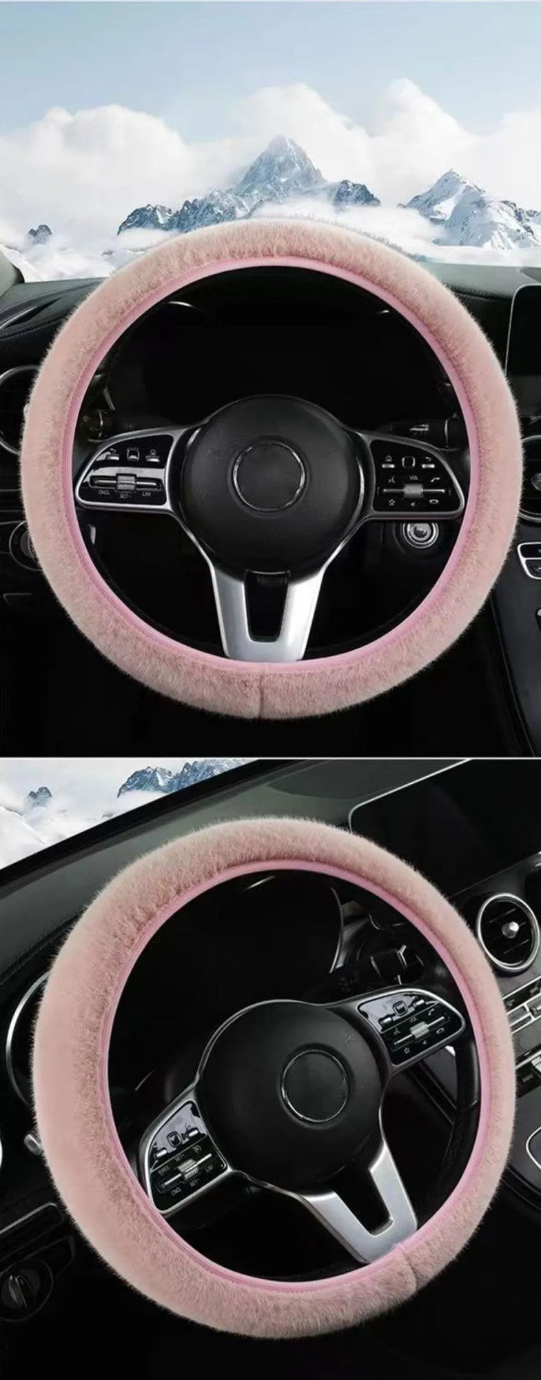 1 peça de capa de volante de pelúcia imitação de pele de vison elástica antiderrapante e quente para volante de carro