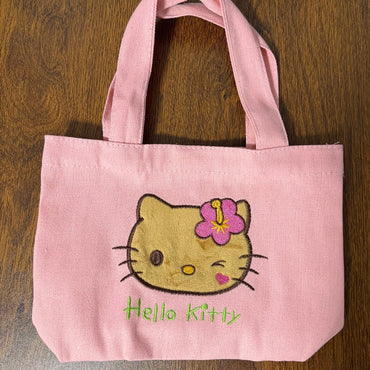Hawaiian Pink Flowers Brown Leather Hello Kitty Storage Bag Cosmetic Bag Kawaii Cartoon Japanese Hello Kitty Storage Bag Gift