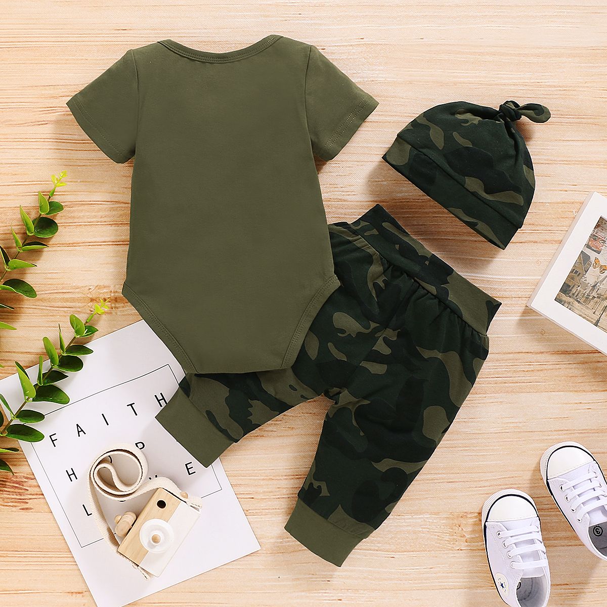 3PCS Camouflage Short Sleeve Clothes Set with Hat Newborn Baby Boy Outfits Summer Street Sports Suit for Toddler Boy 0-18 Months
