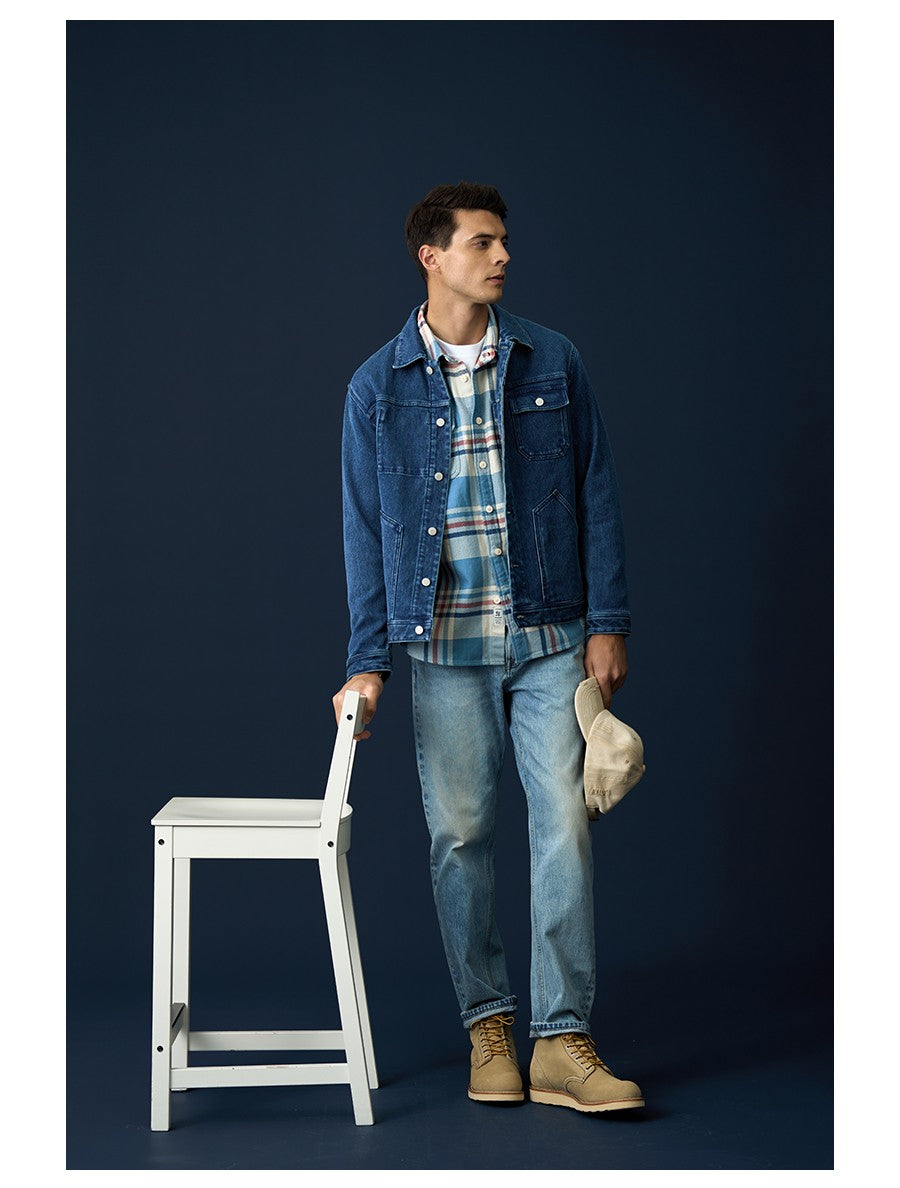 SIMWOOD High Standard 2025 Autumn New Oversize 12oz 100% Cotton Washed Indigo Blue Denim Jackets Fashion Cargo Jackets