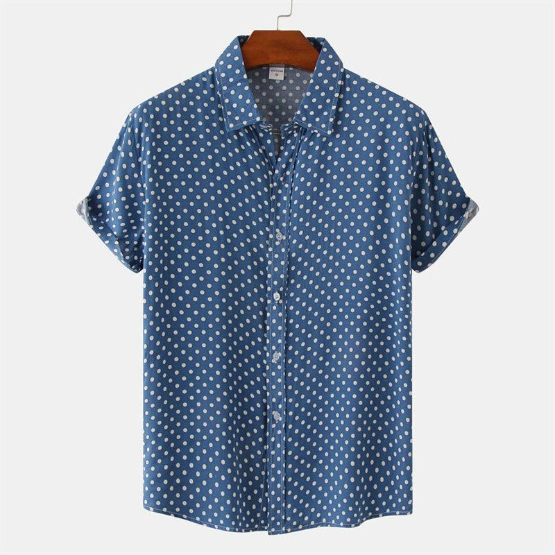New Solid Colored Dots Hawaiian Shirt Men Casual Short Sleeves Summer 3d Printed Button Blouse Tops Party Street Button Shirts