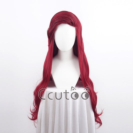 The Little Mermaid Deep Red Long Wig Synthetic Hair Curly Cosplay Wigs Princess Ariel Wig Role Play Costume + Wig Cap