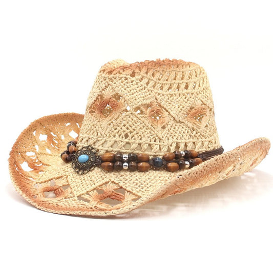 New outdoor beach sun protection and breathable cowboy hat with ethnic style, western sun protection and shading