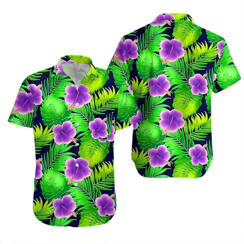 Loose Hibiscus Men's Shirt Short Sleeved Floral Beach Hawaiian Shirts Popular Bright Quick Dry Tops Customized Avatar Clothes