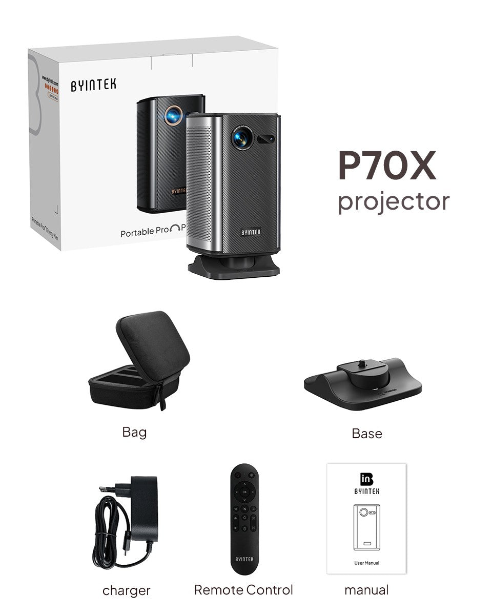 Projetor Portátil Mini BYINTEK P70X com Bateria Integrada Suporte 4K 3D Wifi para Noite de Cinema ao Ar Livre Projetores de Home Theater