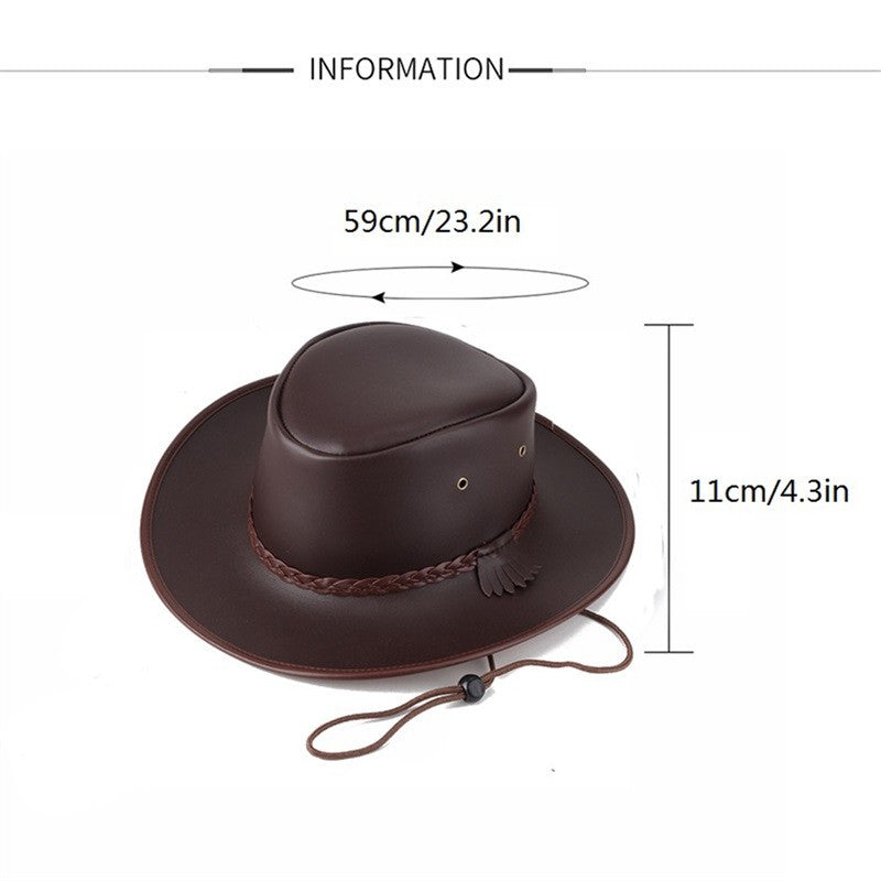 Chapéus de caubói ocidentais masculinos Combhasaki com cordão ajustável, couro artificial, aba larga, chapéu de sol moderno unissex para ambientes externos