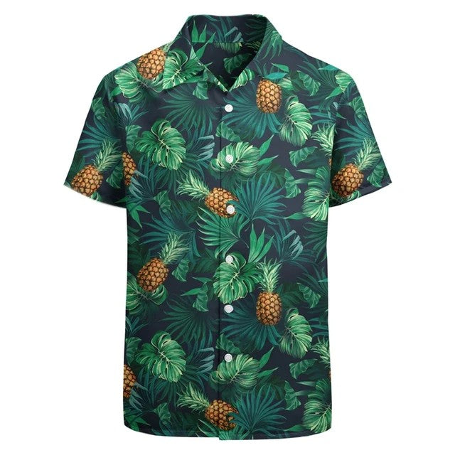 Men's Casual Short Sleeve shirt, 3D print, Pineapple Graphic shirt, Adt Hawaiian Beach shirt, Funny streetwear, Summer Clothing