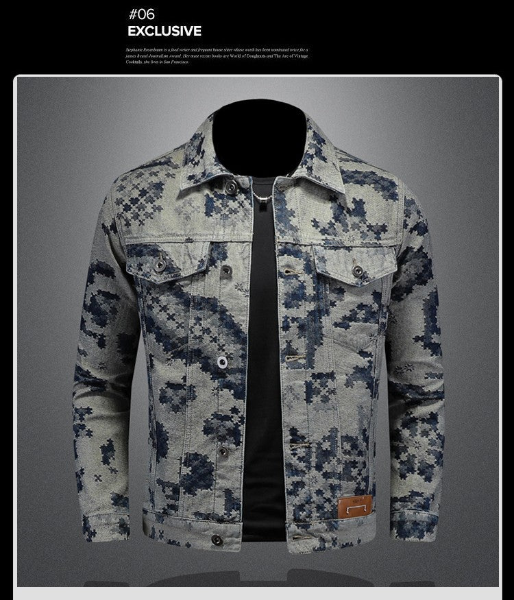 Brand Retro Denim Jacket for Men 2025 Spring Fashion Jacquard Casual Denim Jackets Social Hip-hop Streetwear Cowboy Coats