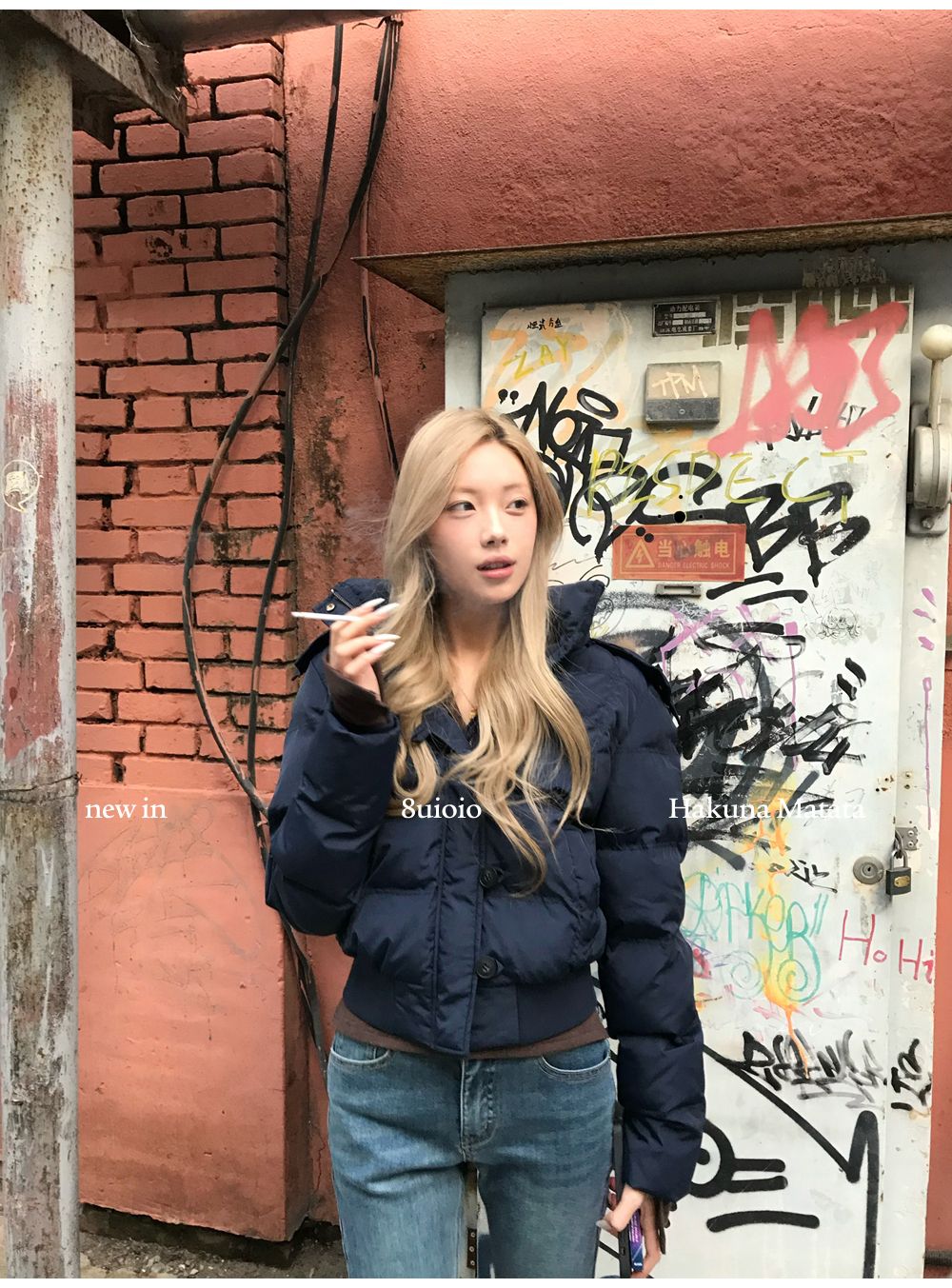 South District Fiona Women's Winter Jacket Navy Blue Cotton Short down Coat with Detachable Hood And Fur Collar