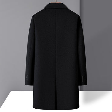 High-quality men's fashionable, stylish and versatile solid-color casual long woolen overcoat, wool woolen overcoat