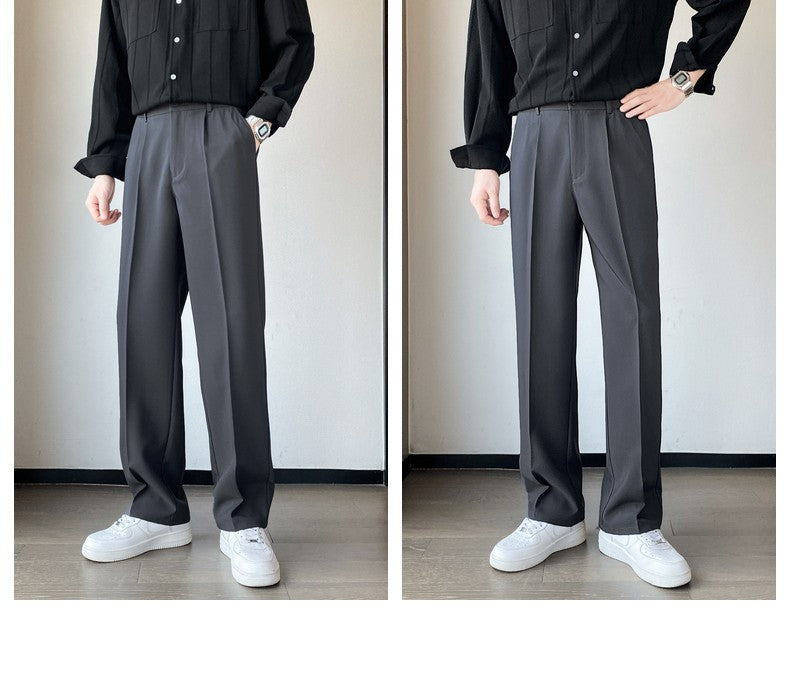 Spring Summer Men Suit Pants Wide Leg Long Drape Trousers Fashion Streetwear Clothing Solid Stretch Waist Oversize Pants Black