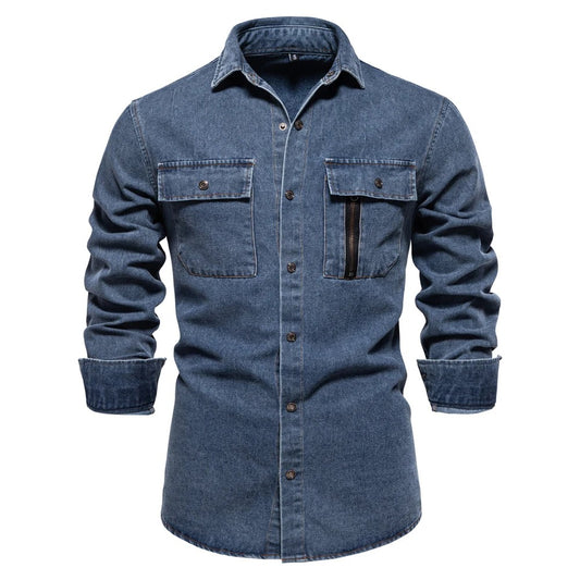 New Autumn 100% Cotton Mens Denim Shirts Solid Color Long Sleeve Cowboy Shirt Coat Fashion Casual Jean Shirt for Men