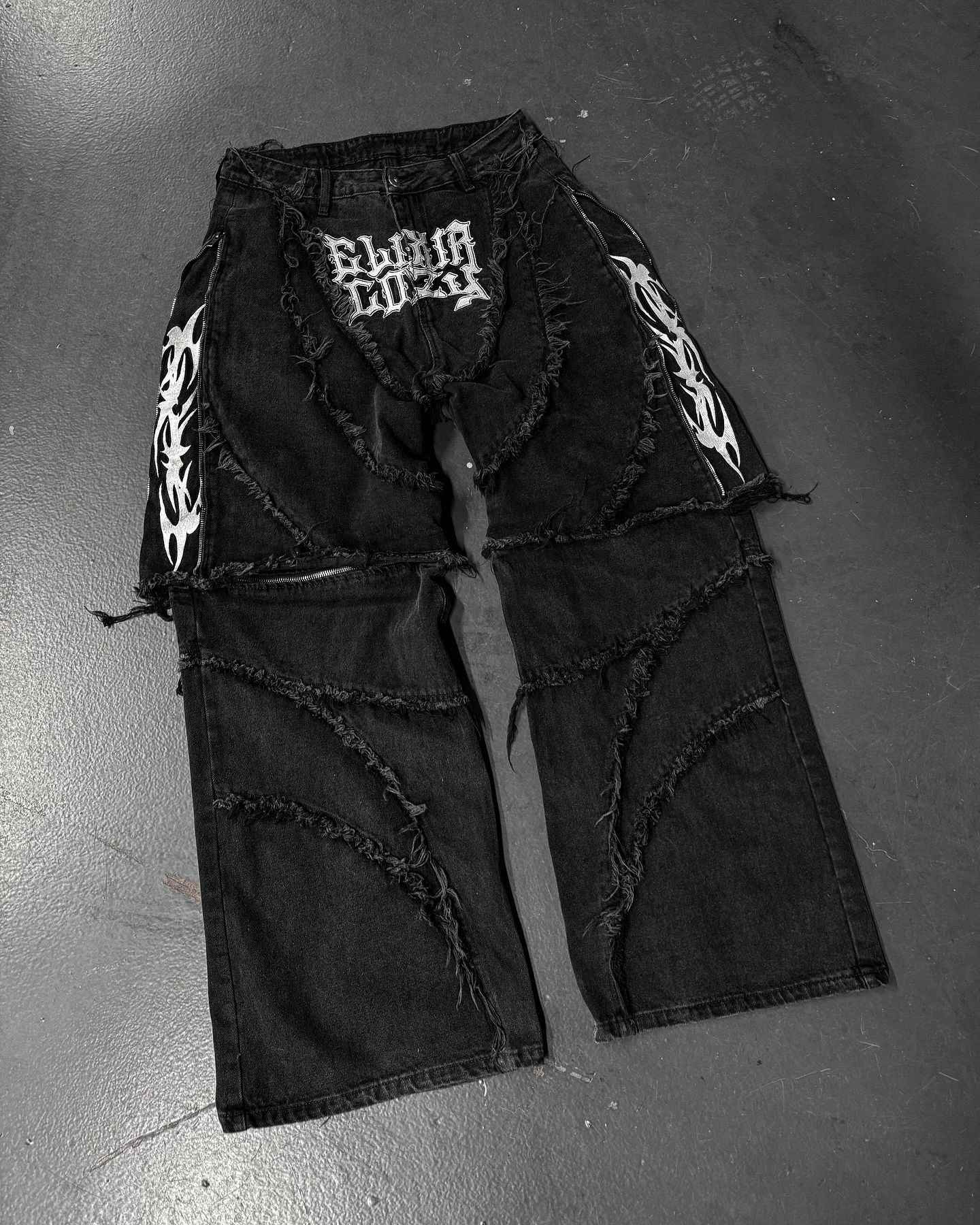 Elixir X Cozy Detachable Jeans Retro Punk Streetwear Ziipper Patchwork Stripe Denim Pants Men Black Baggy Hip Hop Splicing Jeans