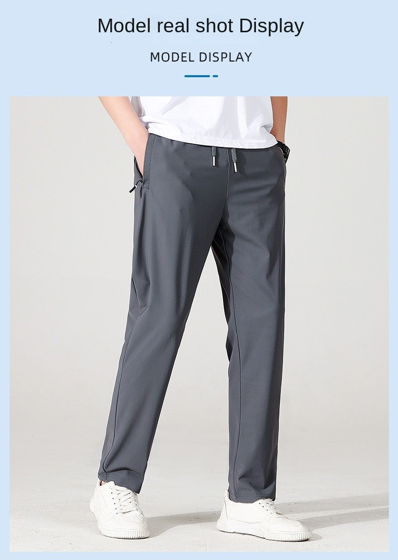Ice Silk Men's trousers 2024 summer black-and-gray thin style business casual pants outdoor stretch breathable straight leg loos