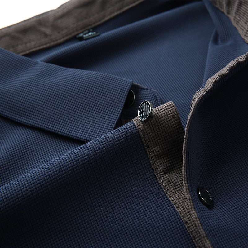 New Men's Business Casual Long Sleeve Solid Color Polo Shirt Fashionable Warm Comfortable Four Seasons Versatile Top