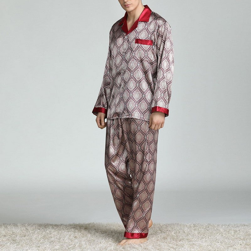 Mens Satin Silk Pajama Sets Sleepwear Casual Nightgown Loose Loungewear Pajamas Pijamas Autumn New Print Nightwear Homewear