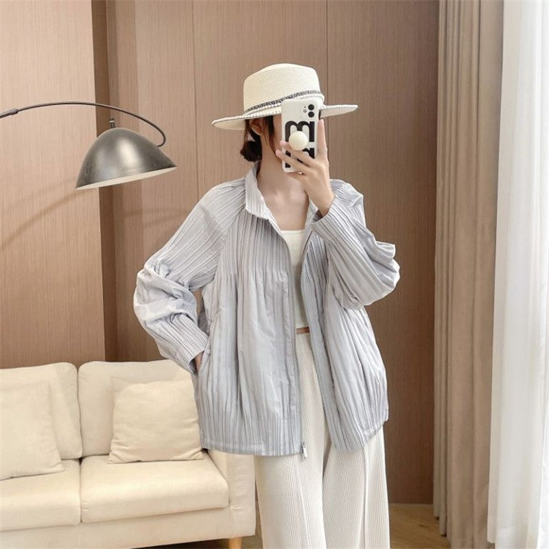 Miyake Wind Pleated Fashion High-end Fashion Commuter Women's Long-sleeved Short Wind-resistant Warm Coat Cotton-Padded Clothes