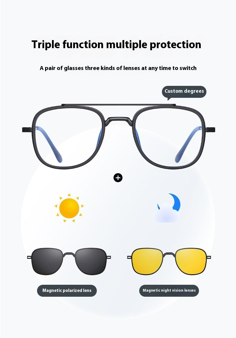COHK Metal 3 In 1 New Style Folding Magnet Clip On Glasses Frame Trend Polarized Sunglasses Men Optical Computer Eyewear UV400