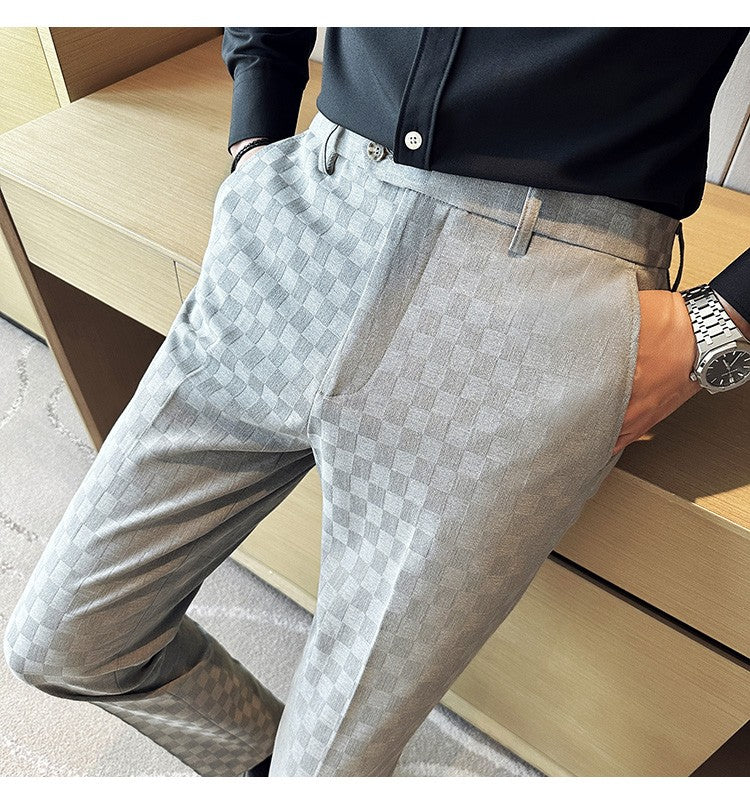 New Men Casual Plaid Suit Pants Fashion Men's Slim Fit Business Social Dress Pants Formal Wedding Social Party Male Trousers