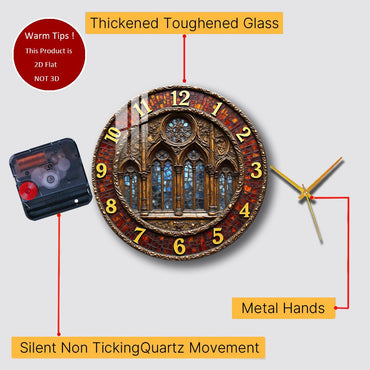 Tempered Glass Wall Clock Gothic Stained Glass Window Clock Suitable For Wall Decor or Tabletop Display Anywhere