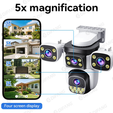 DIFANG 20MP 4 Screens WiFi Security Camera Outdoor 5X Zoom Quad Lens Auto Tracking Waterproof Night Vision CCTV Cameras