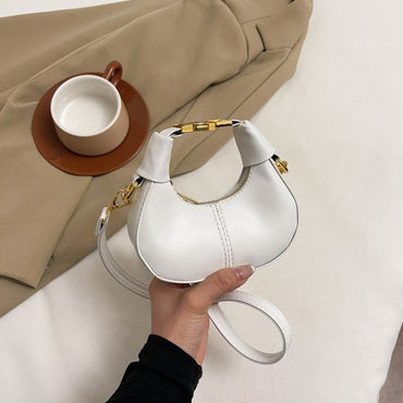 Simple Y2K Pu Leather Handbag Solid Color Minimalist Style Crossbody Bag Coin Purses Half-moon Crescent Bag Ladies
