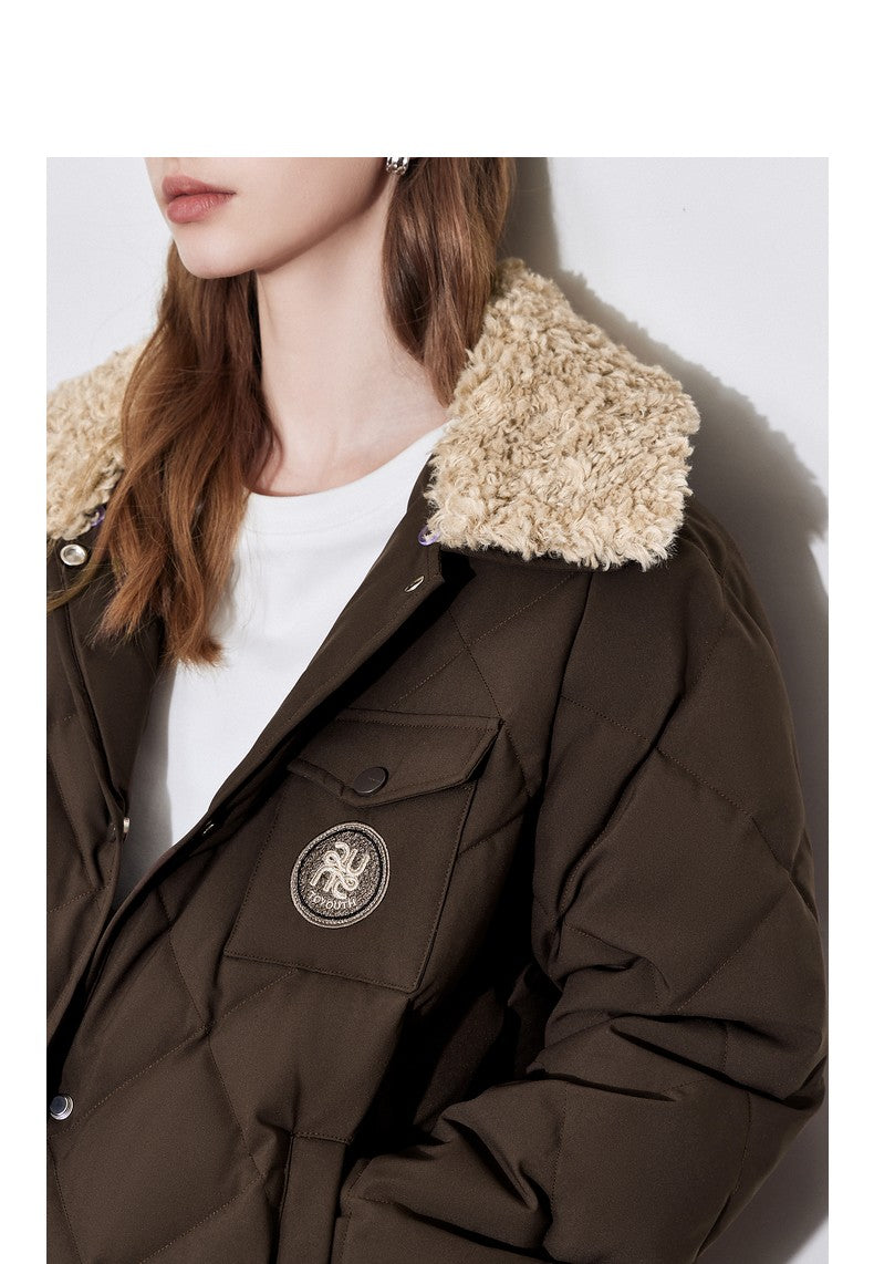 TOYOUTH Womens Down Coat 2024 Winter New Fur Collar Single Breasted Button Medium Thick Long Coat