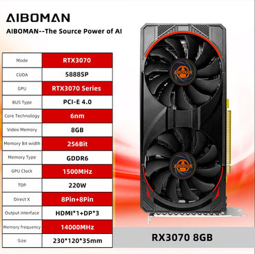 AIBOMAN Computer Graphics Cards RTX3070 8GB NVIDIA GPU GDDR6 256Bit 8Pin+8Pin PCI-E 4.0 rtx3070 8gb Suitable for Gaming