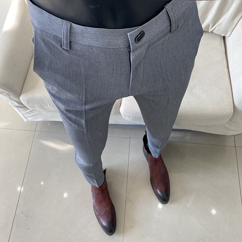 Men Suit Pant 2025 Autumn Solid Elastic Waist Dress Pants Calça Masculina Men Slim Business Office Social Ankle Length Trousers