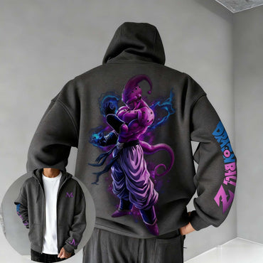 Oversized Dragon Ball Majin Anime Zipper Hoodie Long Sleeves Tops Casual Pullover Men Women Sweatshirt Streetwear Autumn Fashion