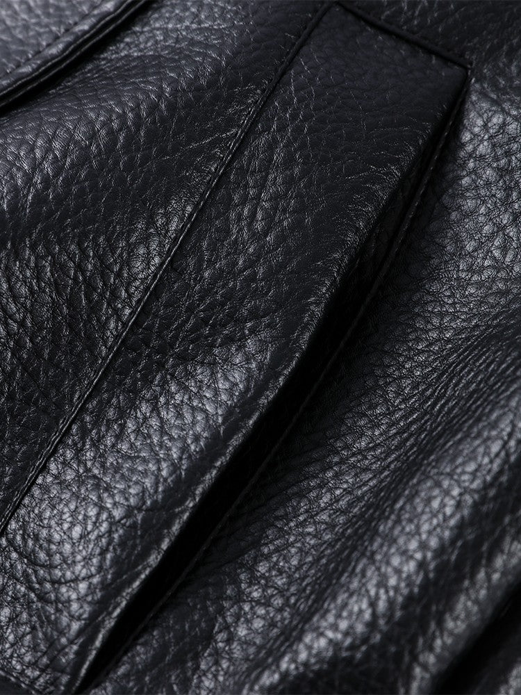 Vintage Women's Black Leather Jacket Long Sleeve Stand Collar Motorcycle Thick Coat Female 2025 Autumn Winter Lady Streetwear