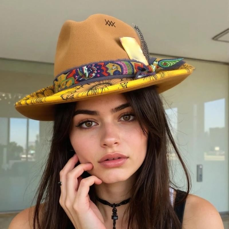 P9FE Chapéu de Cowboy Estilo Ocidental de Feltro com Laço e Detalhes para Eventos ao Ar Livre Uso Casual
