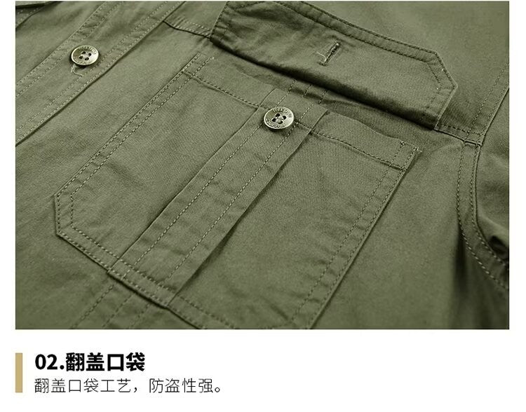 New Summer Men's Short Shirt Korean Casual Oversized Navy Blue Cargo Shirt Classic Retro Men Clothing Outdoor Sports Durable Top