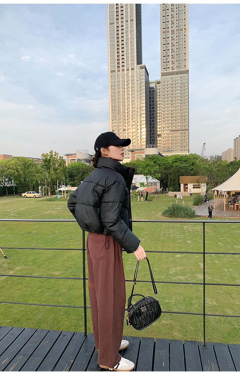 Winter Women Clothes Cropped Jackets Parkas Warm Stand Collar Cold Coat Zipper Puffer Jacket Korean Fashion Cotton-padded Jacket