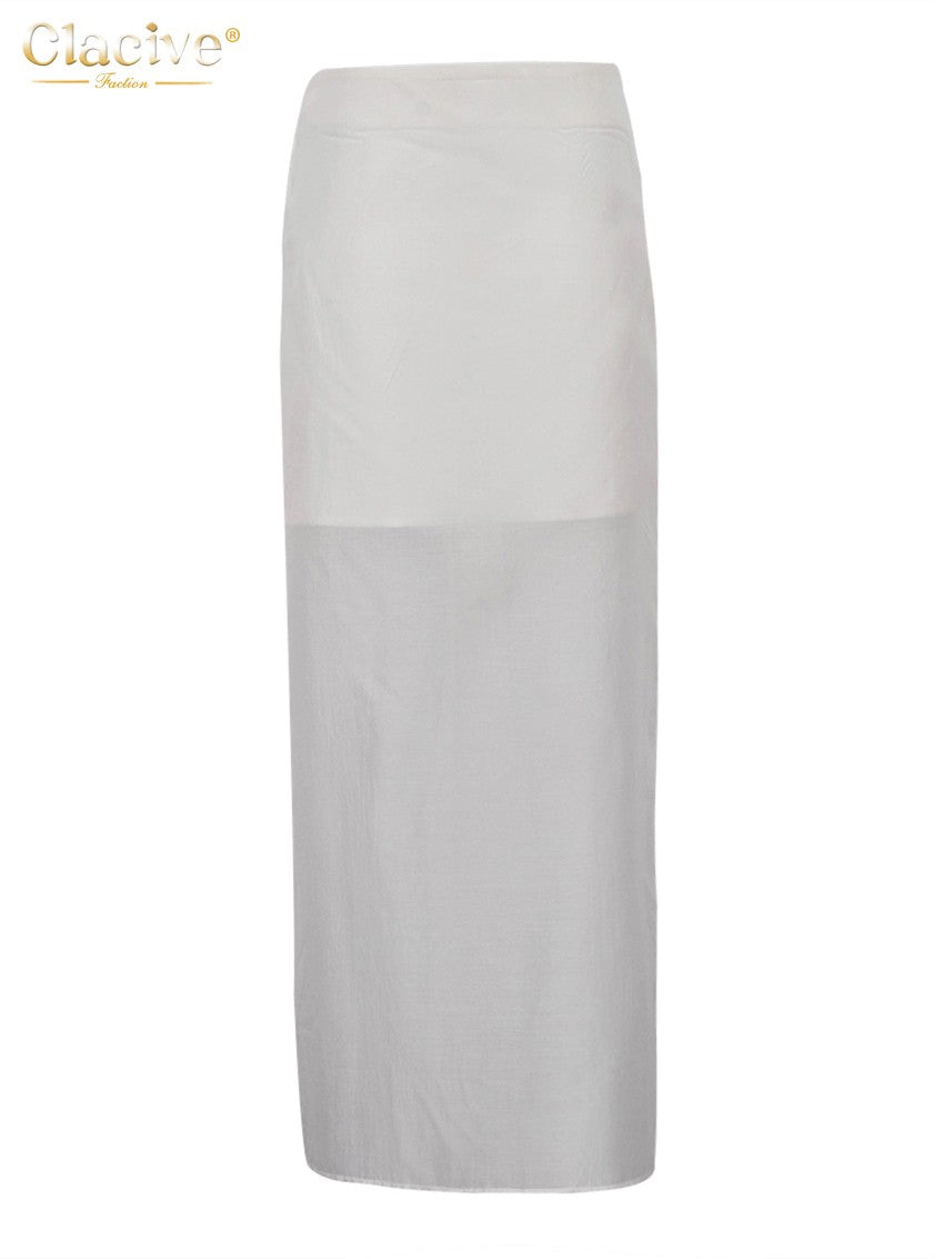 Clacive Fashion Loose Balck Women Skirt Casual High Waist Ankle Length Skirts El