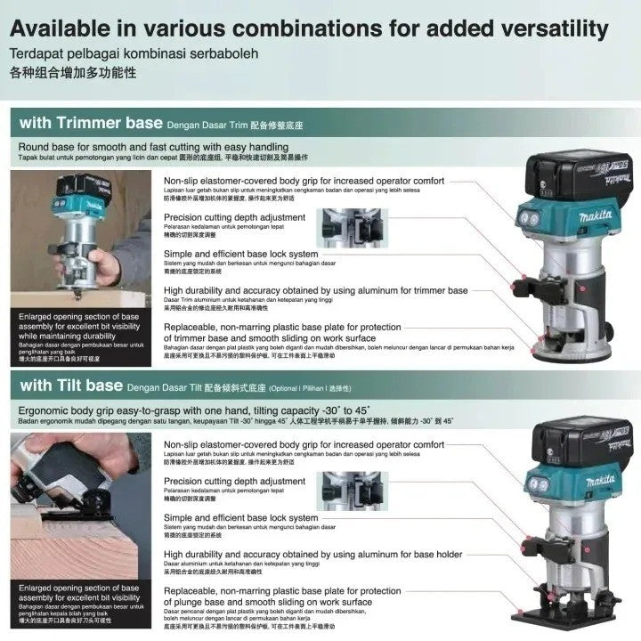 Makita DRT50 Original Aparador sem Fio Recarregável Máquina de Aparar Ferramenta de Fresagem sem Escovas para Ranhurar Madeira Máquina de Gravação