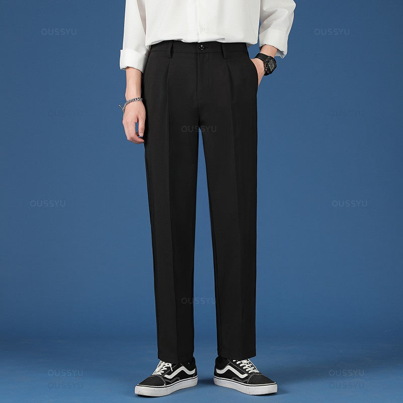 Spring Summer New Smooth Pendulous Suit Pants Men Business Long Trousers Korean Formal Ankle Length Pant Male Plus Size 40