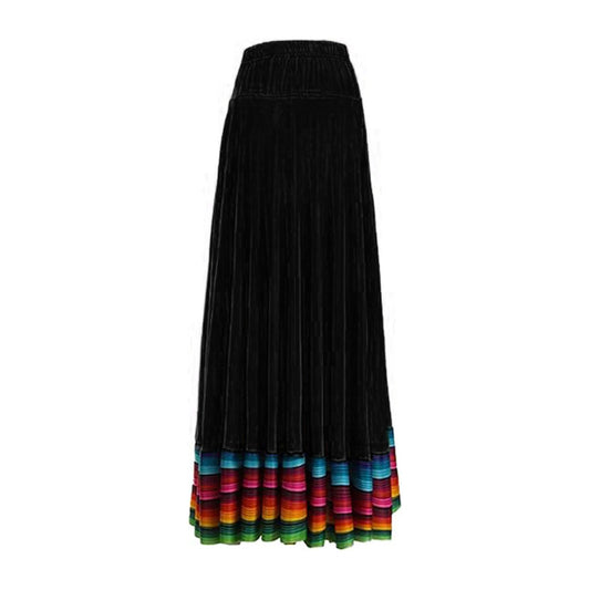 Dance Skirt with Colorful Stripes Colorful Folk Dance Skirt with Elastic Waist Large Swing Hem for Mexican Flamenco for Women
