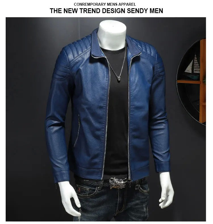 Men standing collar Jacke, leather motorcycle jacket men,bomber leather coat?fashion trend personalized leather winter clothing
